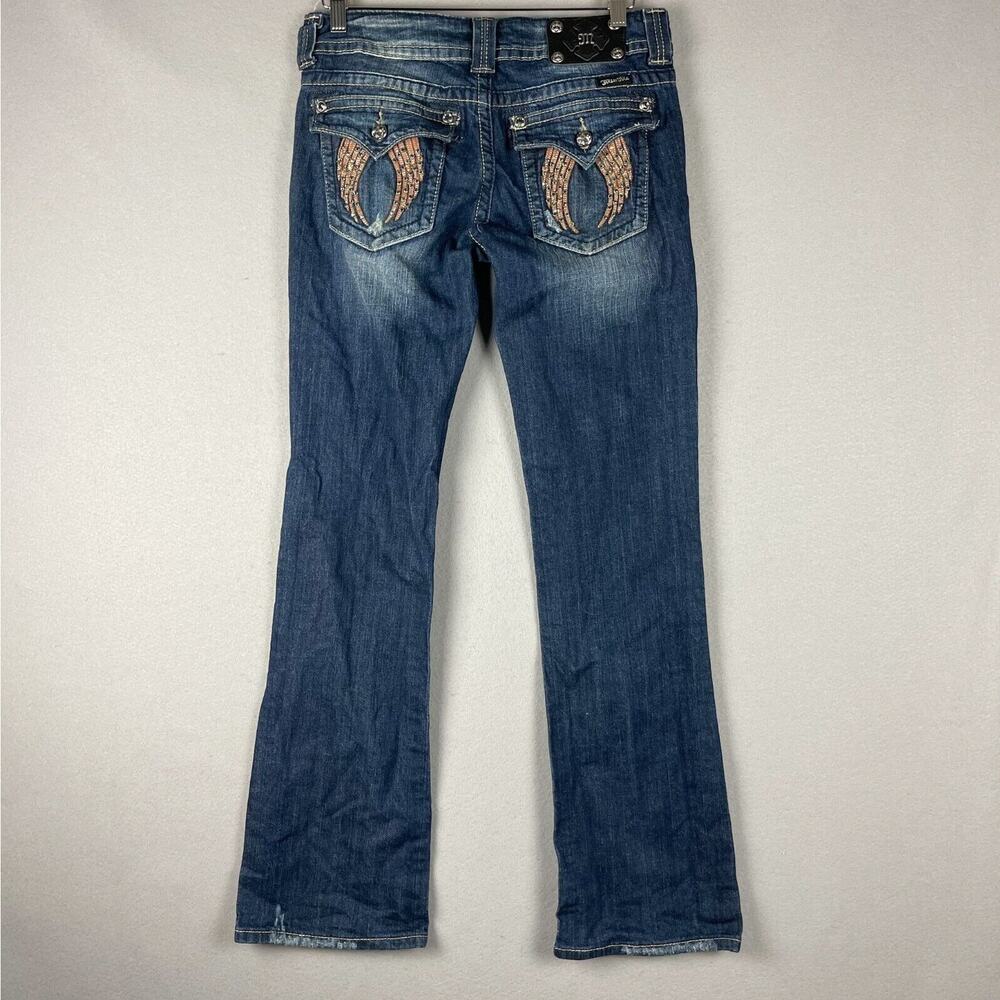 Miss Me Dark Blue Boot Cut Jeans with Embellished Pockets